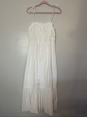 aerie White Maxi Dress with Lace Waist